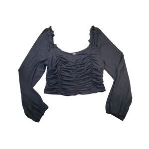 Black Ruched Mesh Off Shoulder Crop Top XL Y2K Goth Clubwear